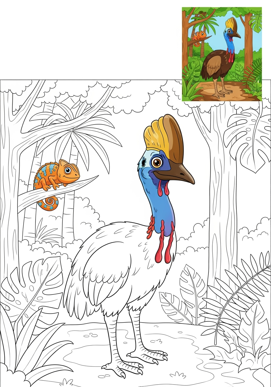 advanced animals Australian & Unique cassowary kids coloring page 1