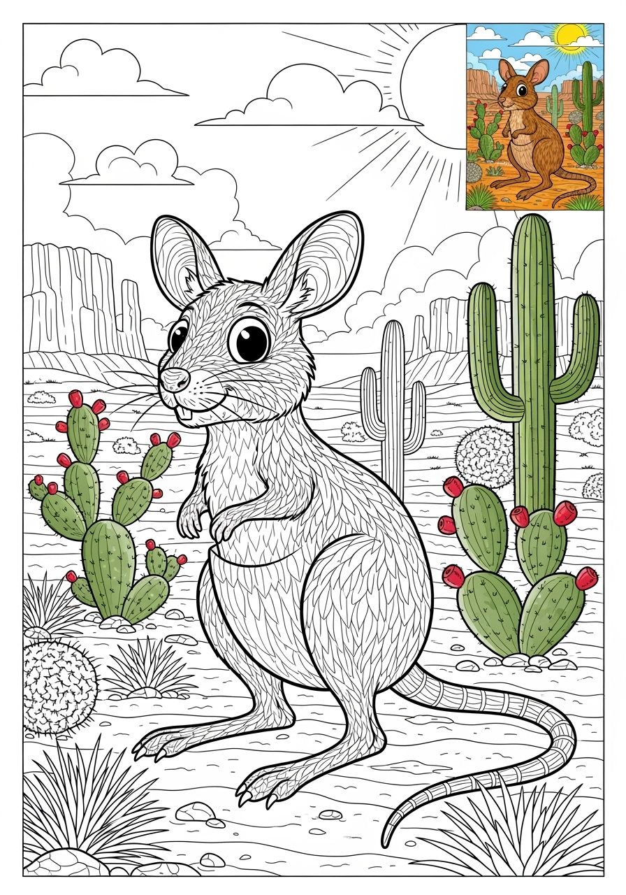 advanced animals Australian & Unique kangaroo rat kids coloring page 1