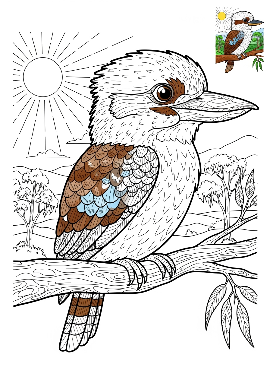 advanced animals Australian & Unique kookaburra kids coloring page 0
