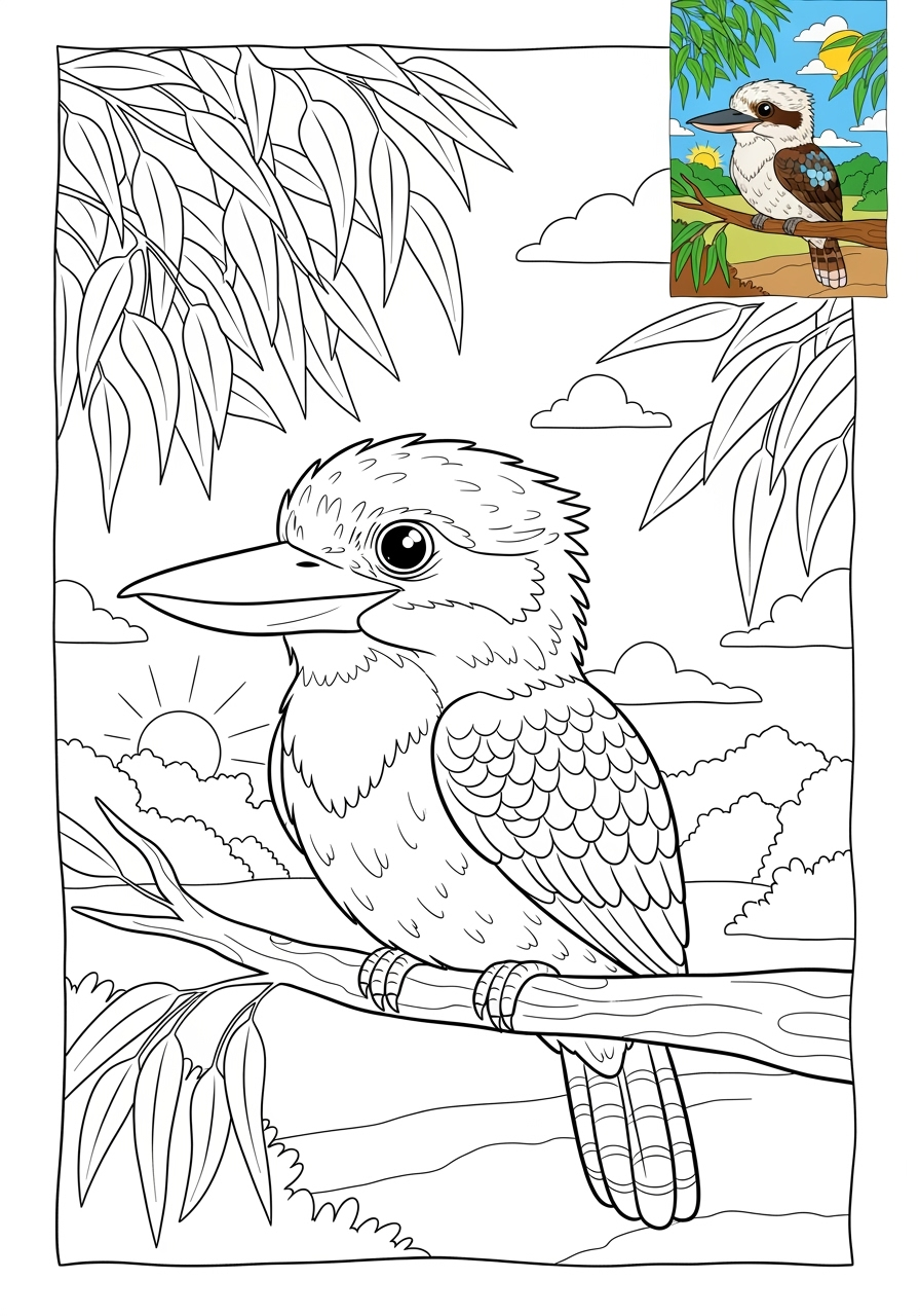 advanced animals Australian & Unique kookaburra kids coloring page 1