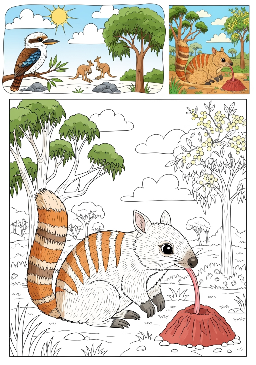 advanced animals Australian & Unique numbat kids coloring page 0