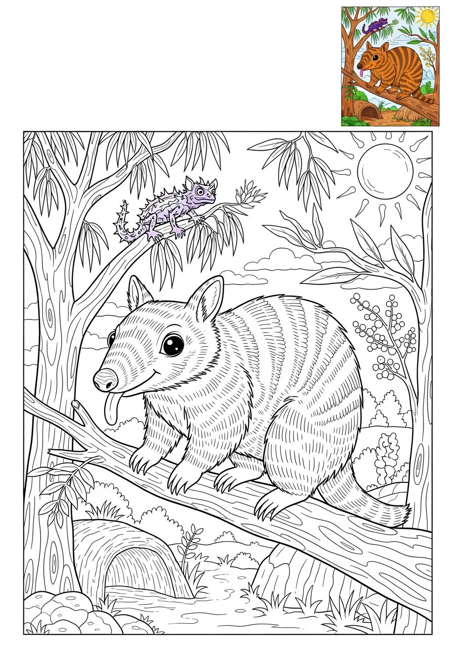 advanced animals Australian & Unique numbat kids coloring page 1