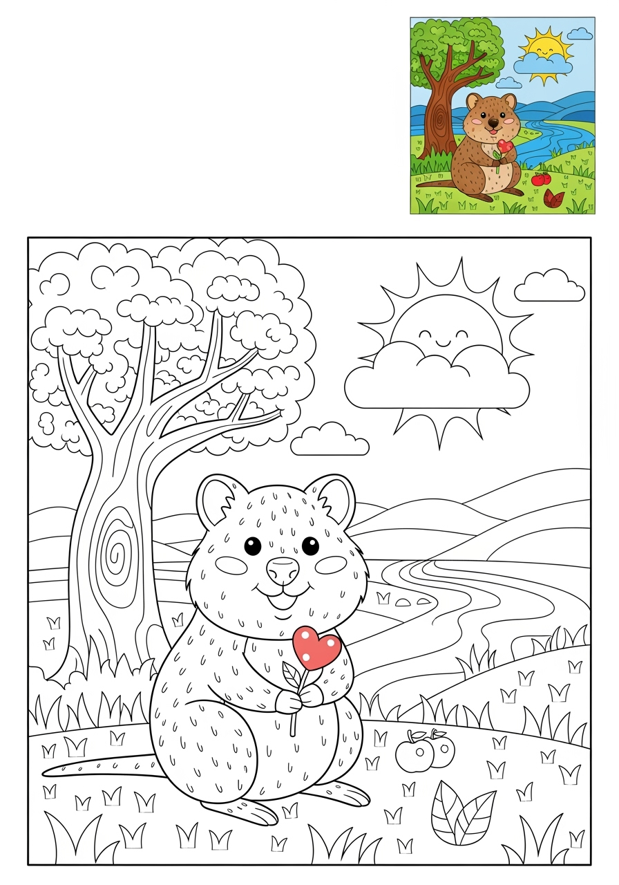 advanced animals Australian & Unique quokka kids coloring page 0