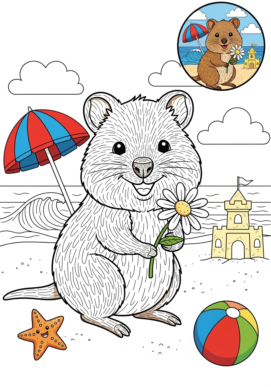 advanced animals Australian & Unique quokka kids coloring page 1