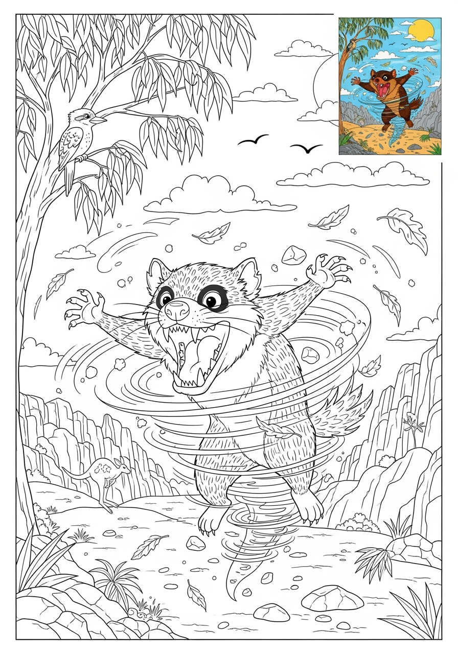 advanced animals Australian & Unique tasmanian devil kids coloring page 0
