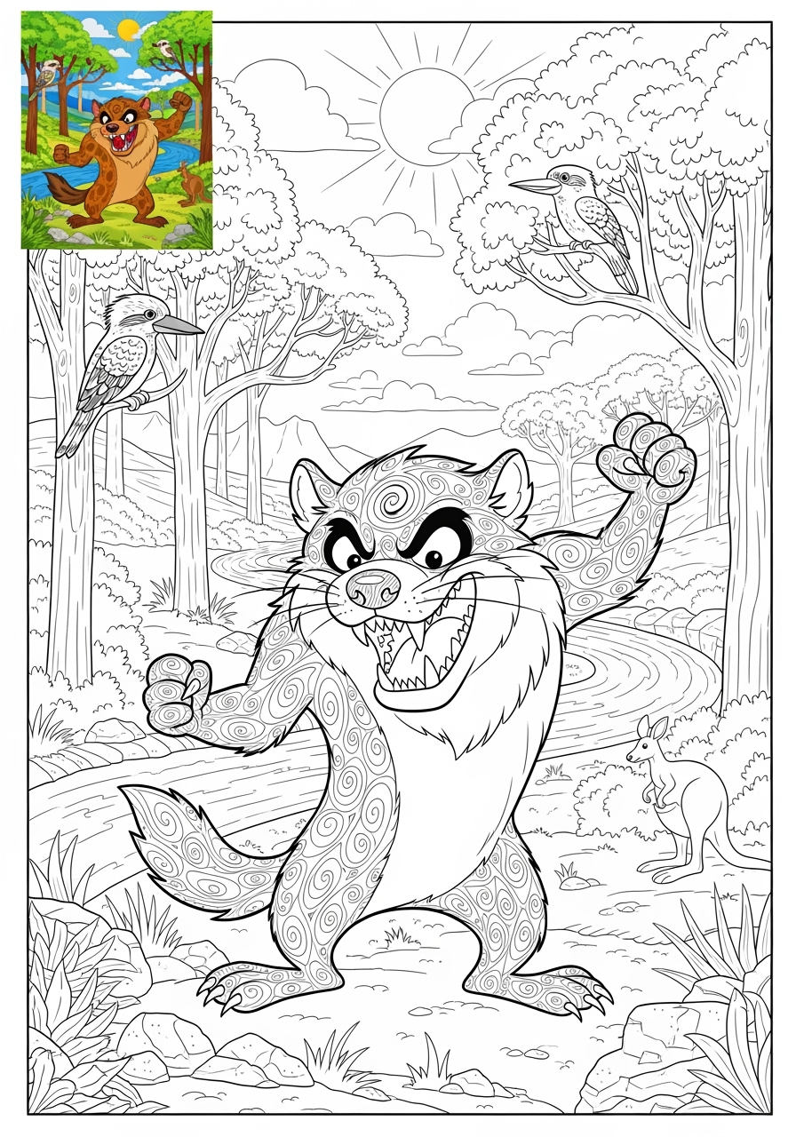 advanced animals Australian & Unique tasmanian devil kids coloring page 1