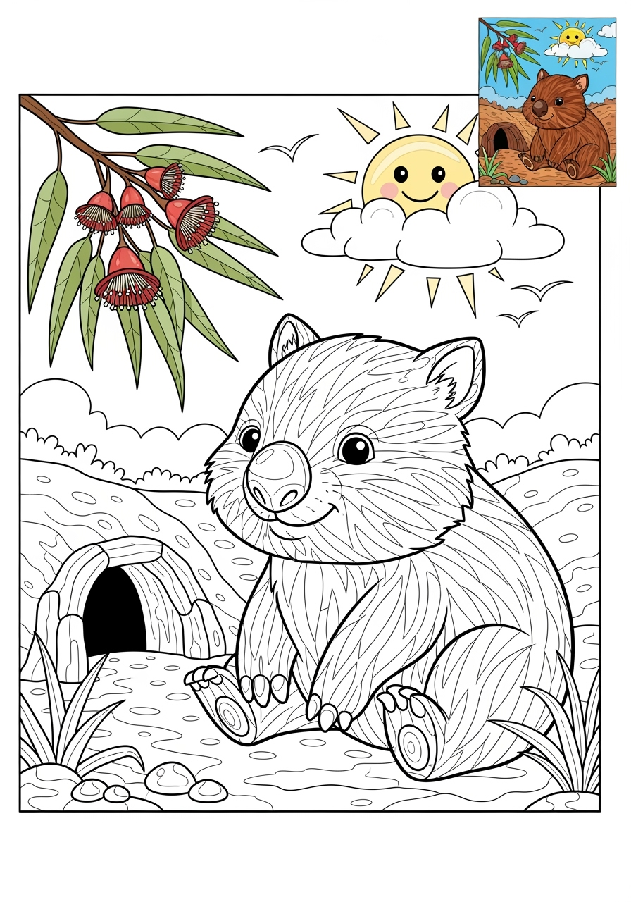 advanced animals Australian & Unique wombat kids coloring page 0