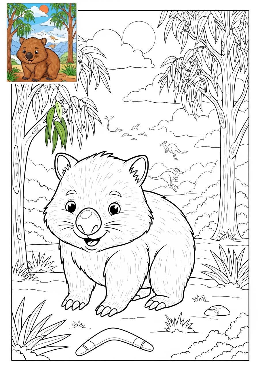 advanced animals Australian & Unique wombat kids coloring page 1