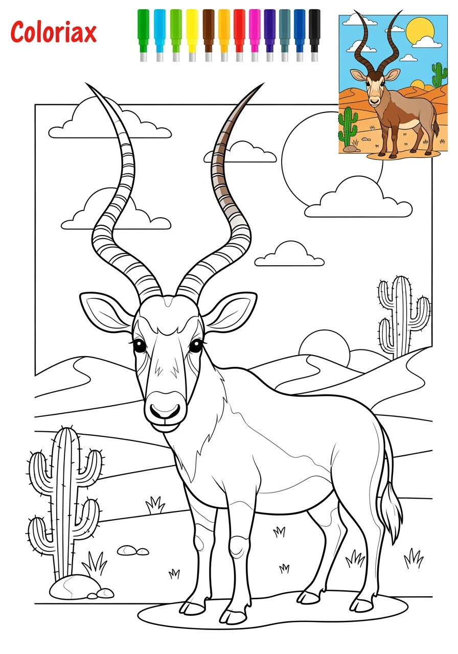 advanced animals Desert & Mountain addax kids coloring page 1