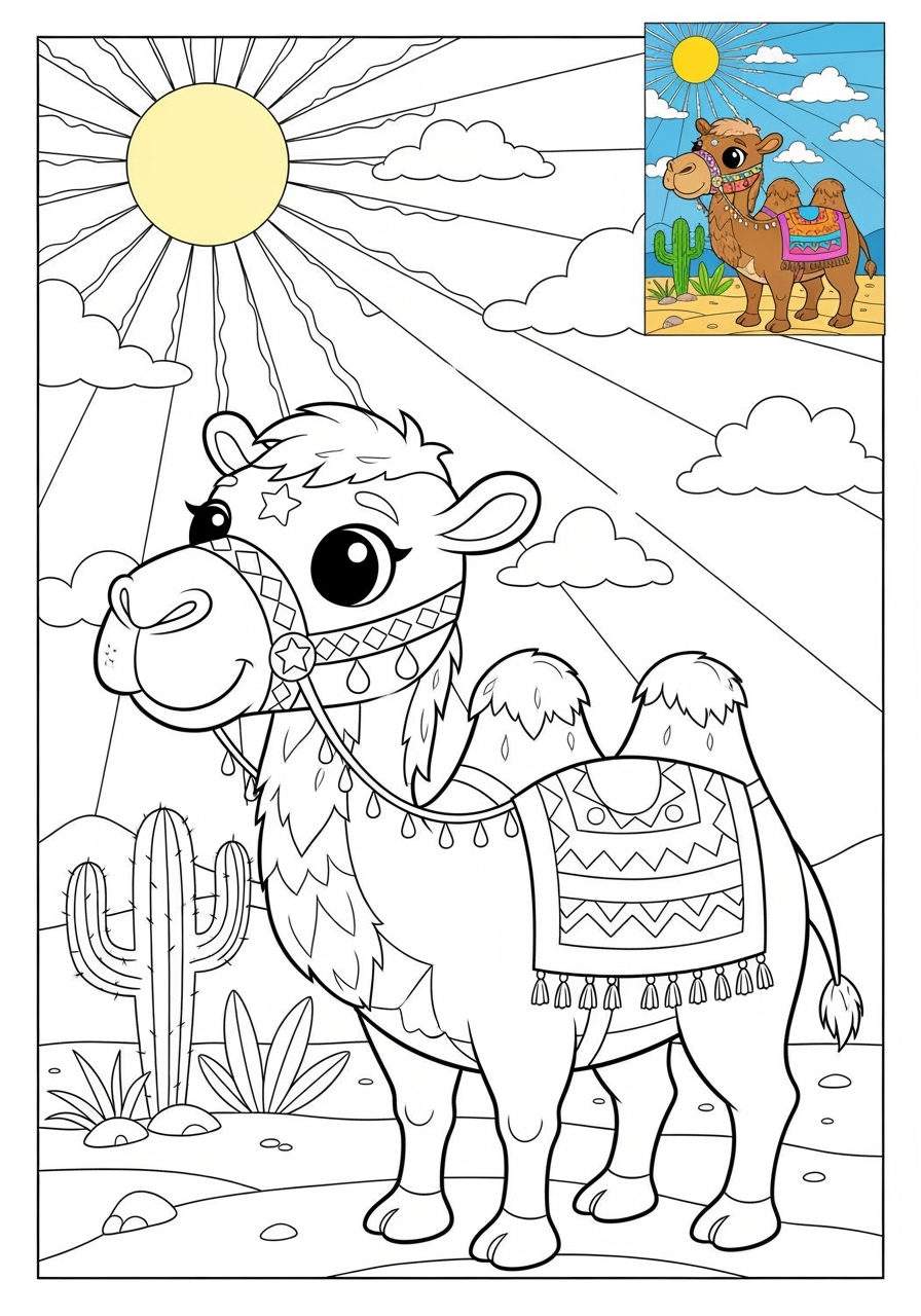 advanced animals Desert & Mountain camel kids coloring page 0