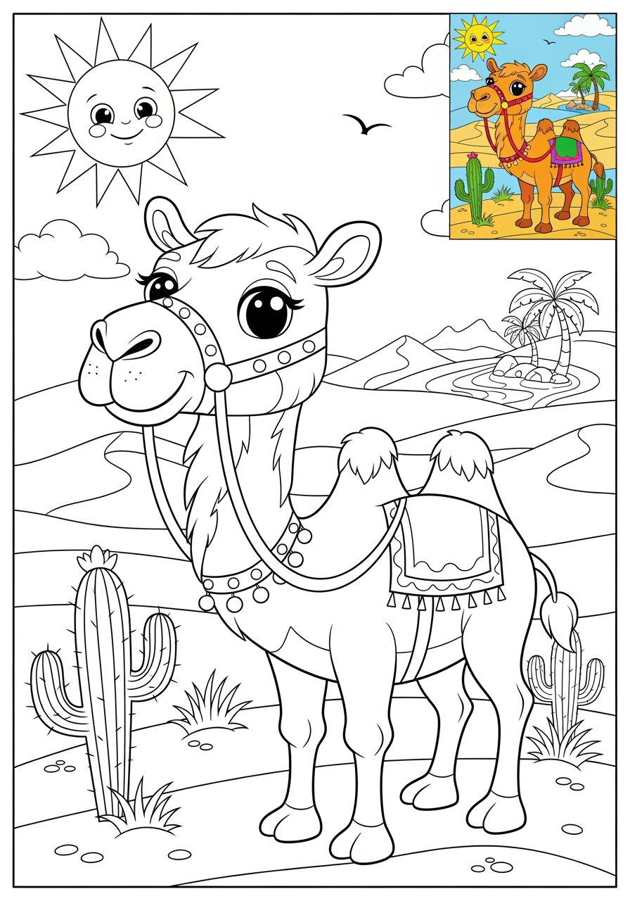 advanced animals Desert & Mountain camel kids coloring page 1