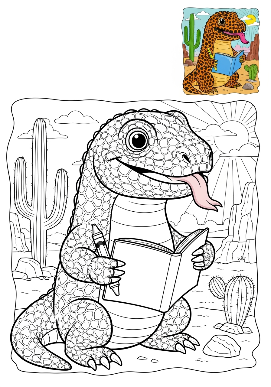 advanced animals Desert & Mountain gila monster kids coloring page 0