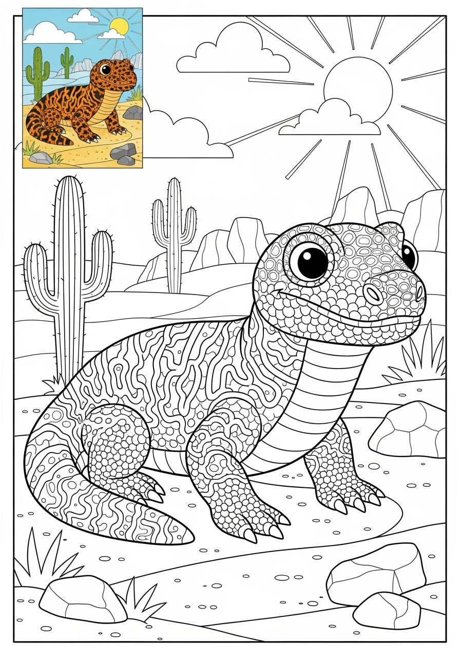 advanced animals Desert & Mountain gila monster kids coloring page 1