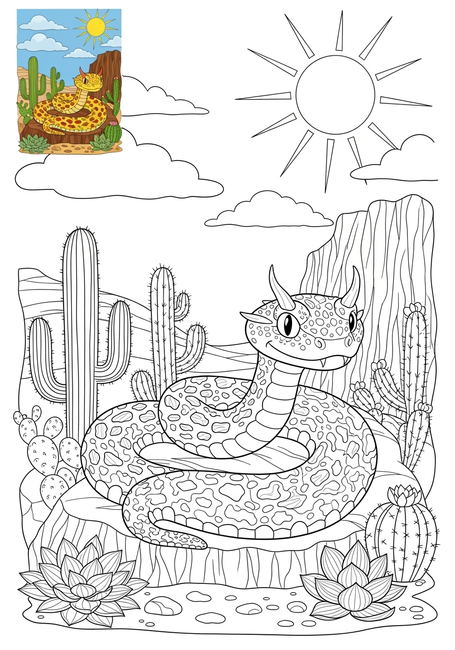 advanced animals Desert & Mountain horned viper kids coloring page 0