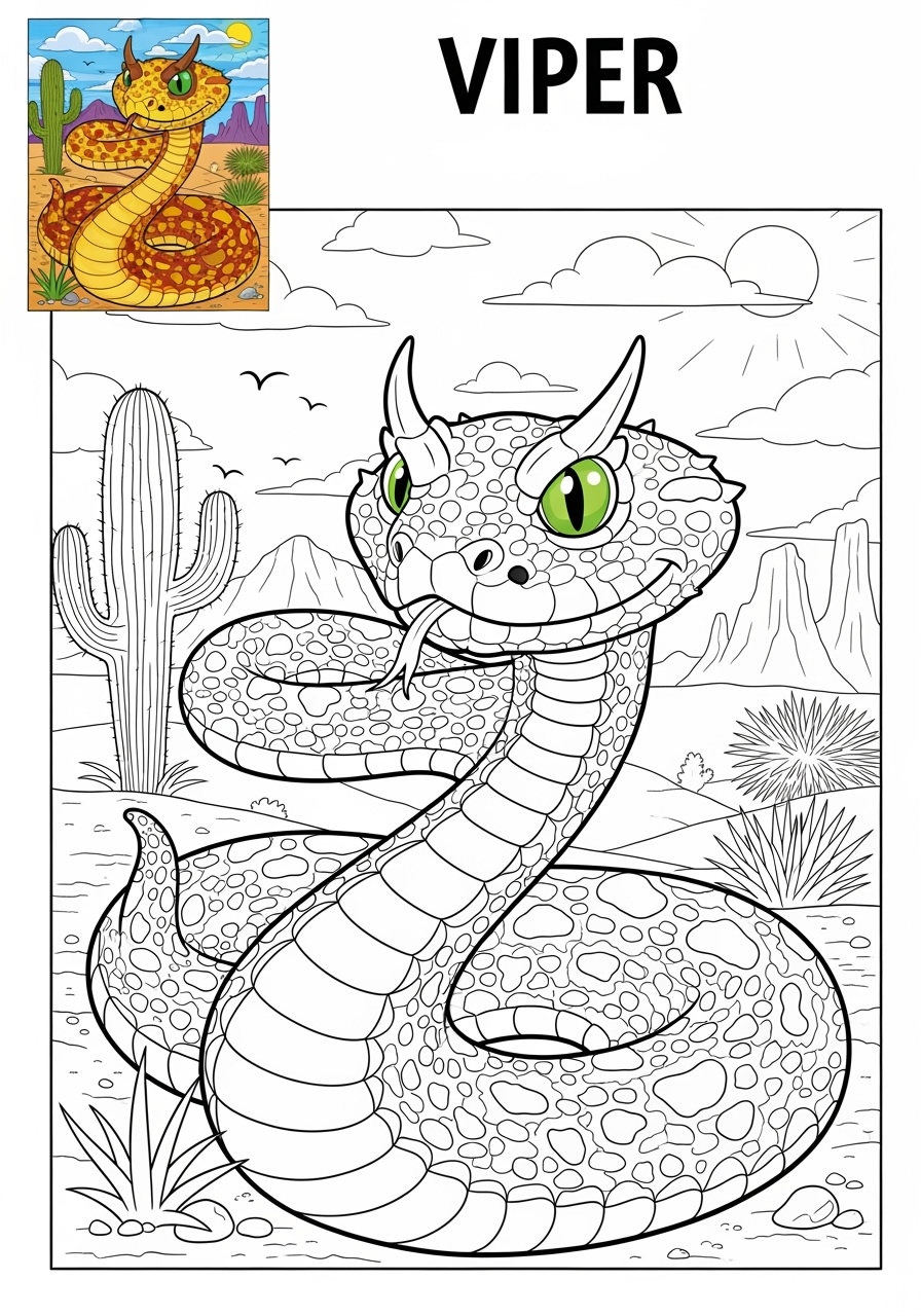 advanced animals Desert & Mountain horned viper kids coloring page 1