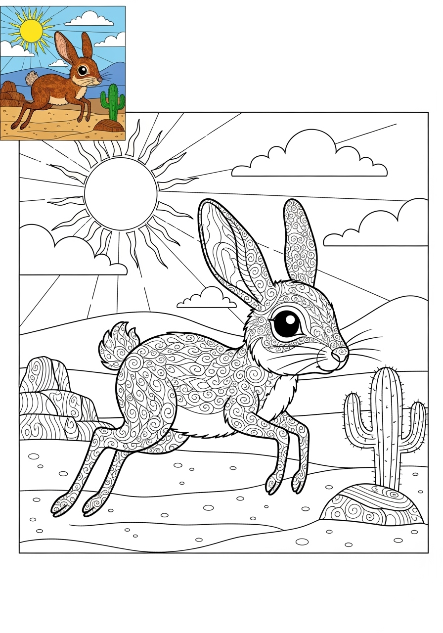 advanced animals Desert & Mountain jerboa kids coloring page 0