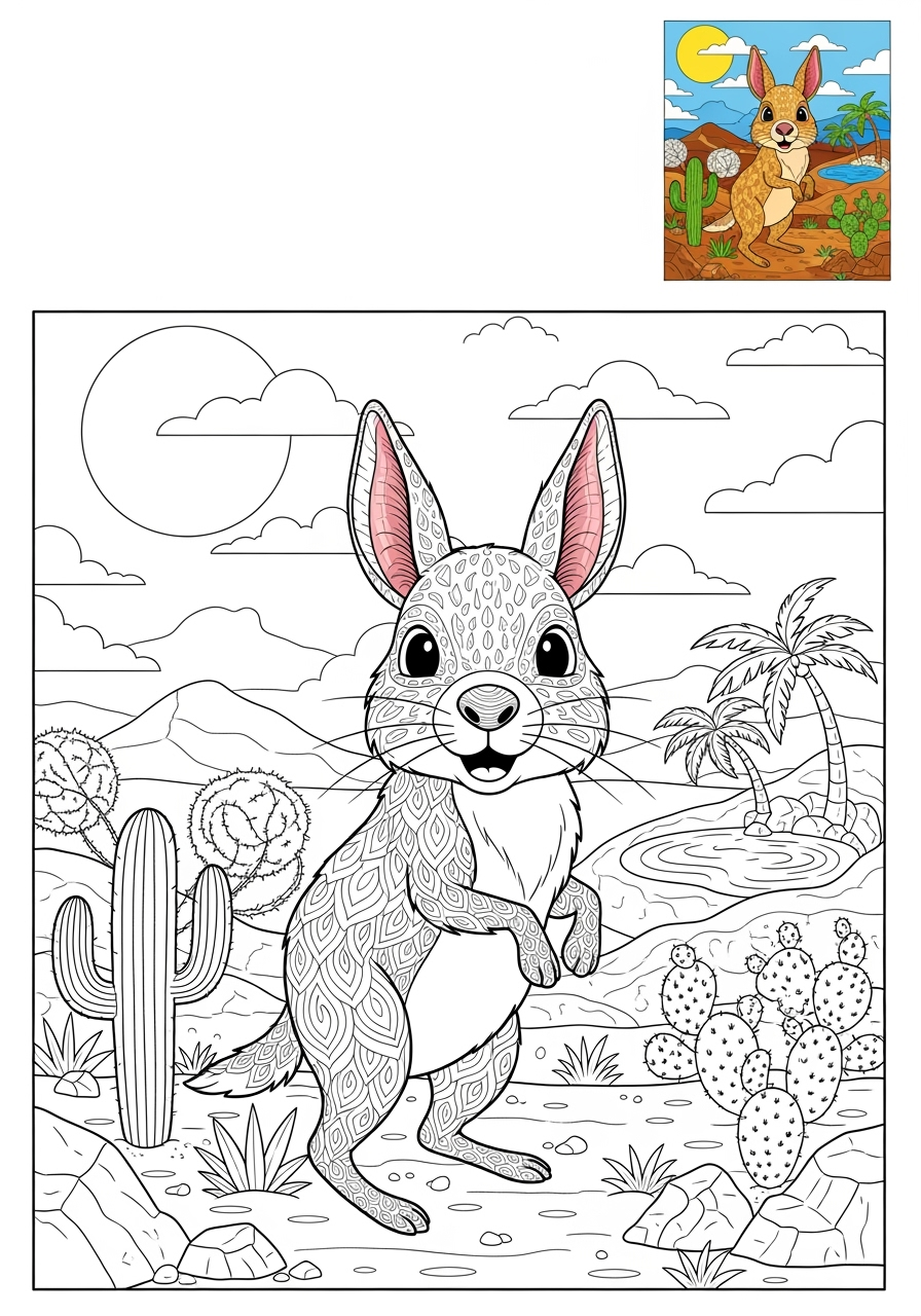 advanced animals Desert & Mountain jerboa kids coloring page 1