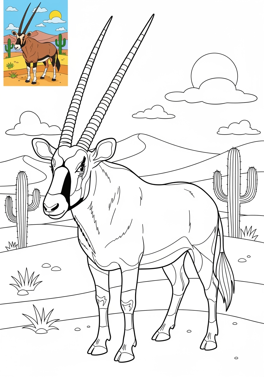 advanced animals Desert & Mountain oryx kids coloring page 0