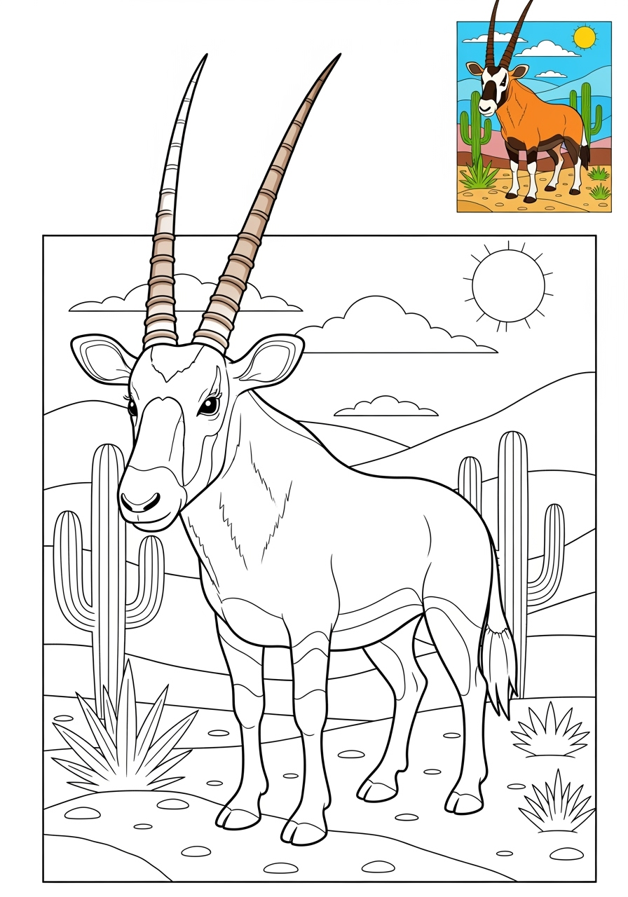 advanced animals Desert & Mountain oryx kids coloring page 1