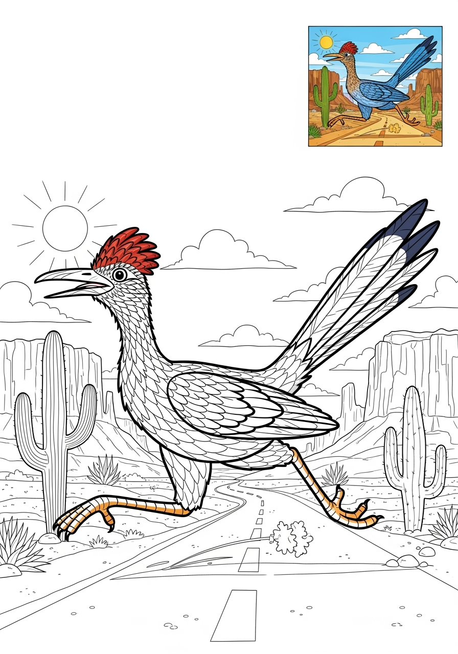 advanced animals Desert & Mountain roadrunner kids coloring page 0