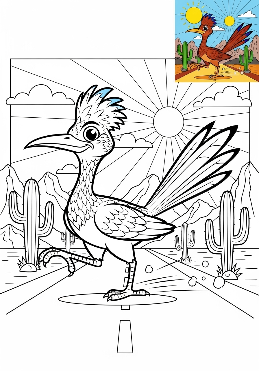 advanced animals Desert & Mountain roadrunner kids coloring page 1