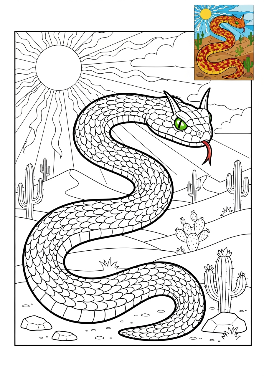 advanced animals Desert & Mountain sidewinder kids coloring page 0