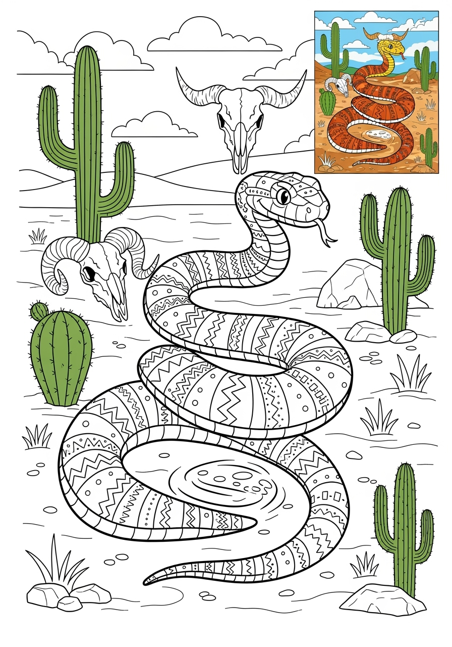 advanced animals Desert & Mountain sidewinder kids coloring page 1