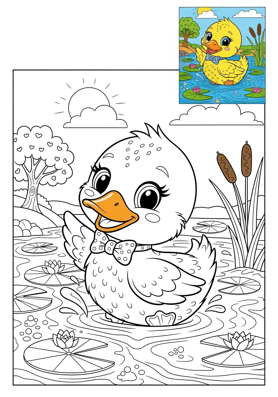 advanced animals Farmyard Friends duckling kids coloring page 1