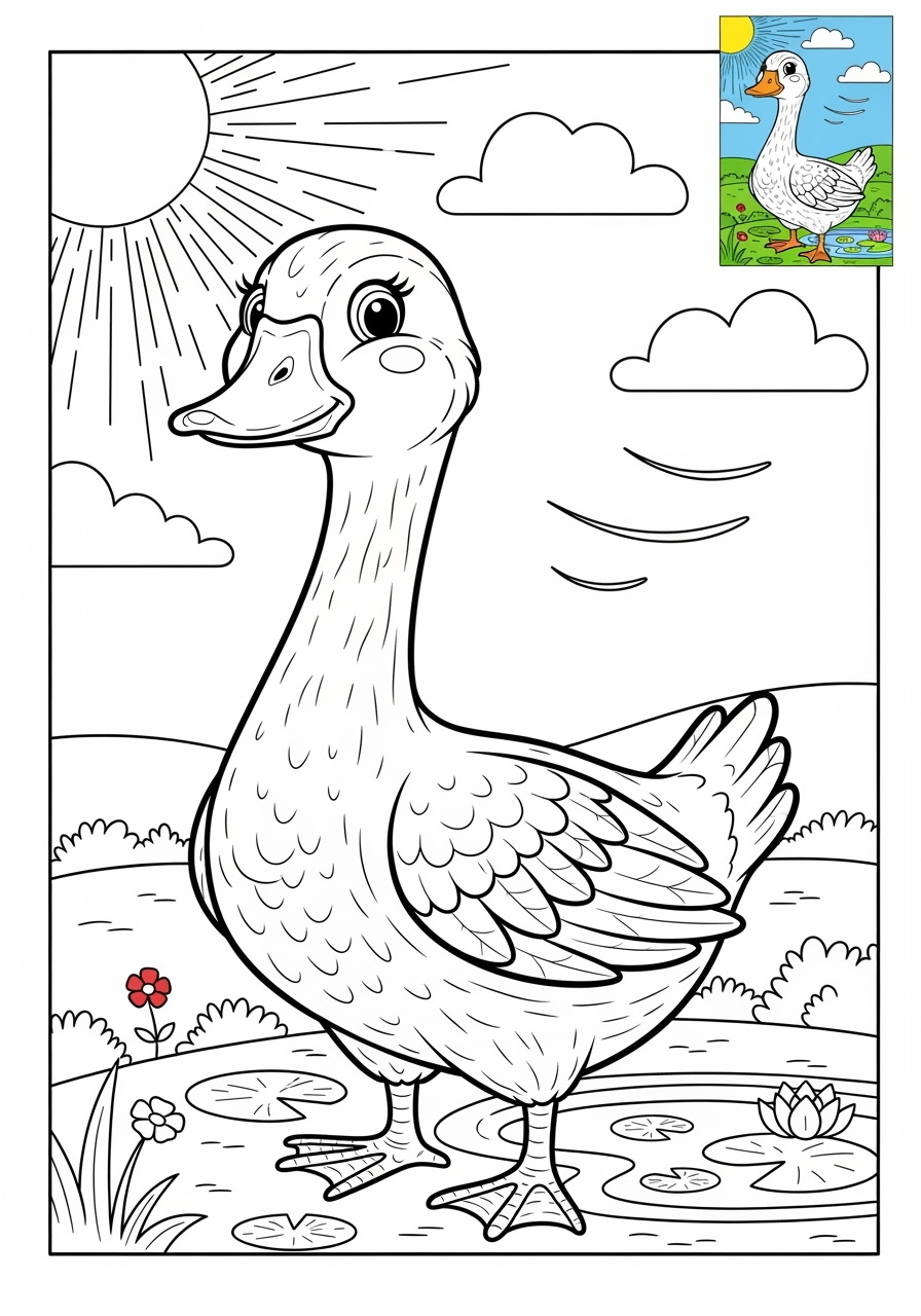 advanced animals Farmyard Friends goose kids coloring page 0