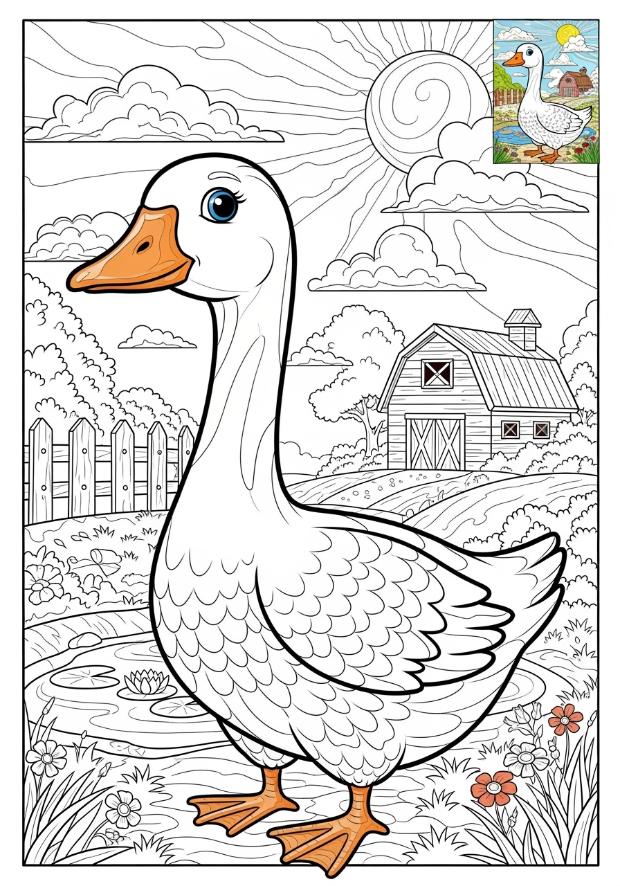 advanced animals Farmyard Friends goose kids coloring page 1