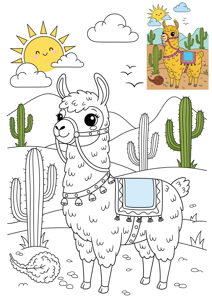 advanced animals Farmyard Friends llama kids coloring page 0
