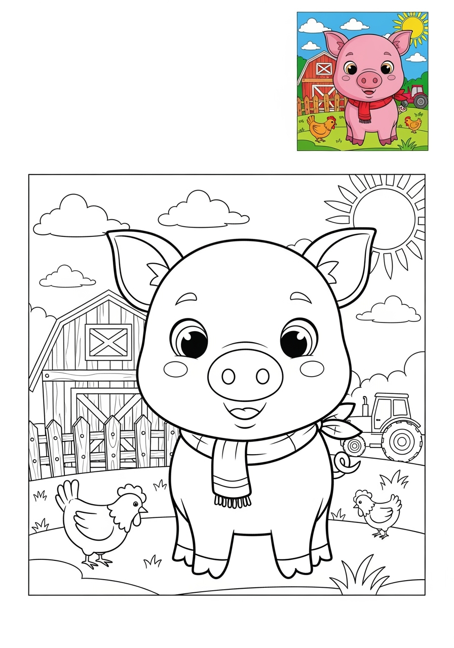advanced animals Farmyard Friends piglet kids coloring page 0