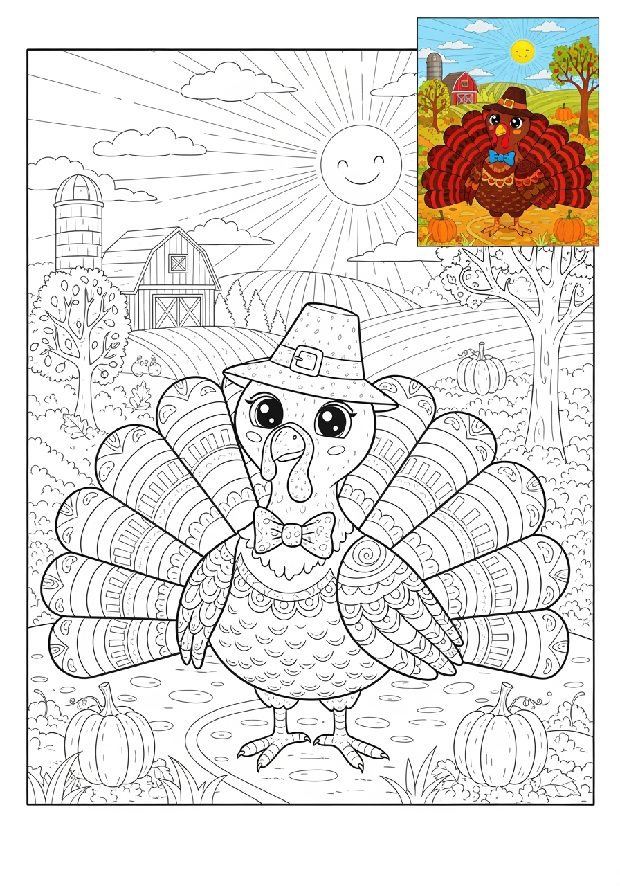 advanced animals Farmyard Friends turkey kids coloring page 0