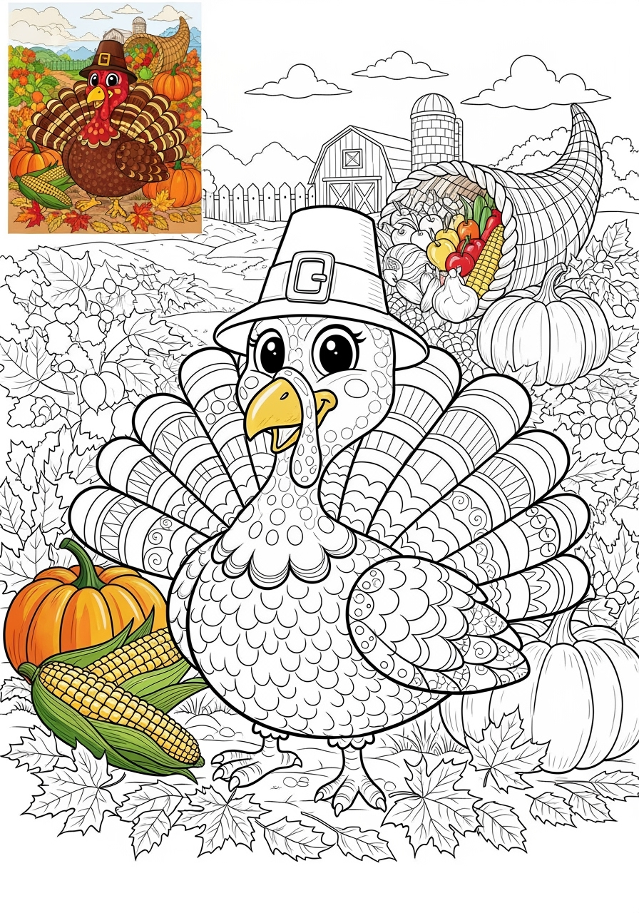 advanced animals Farmyard Friends turkey kids coloring page 1