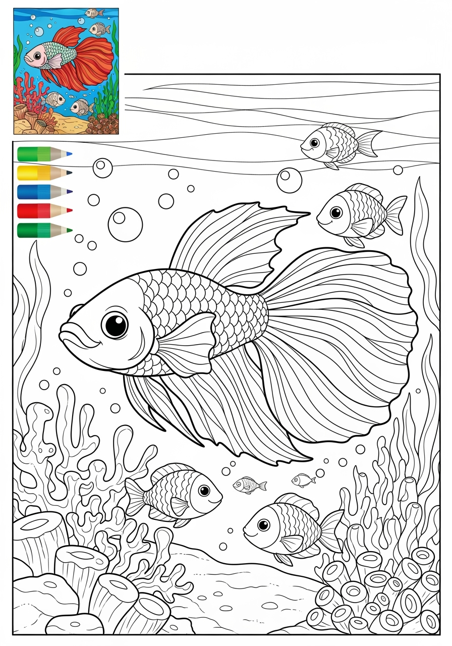 advanced animals Pet Pals betta fish kids coloring page 0