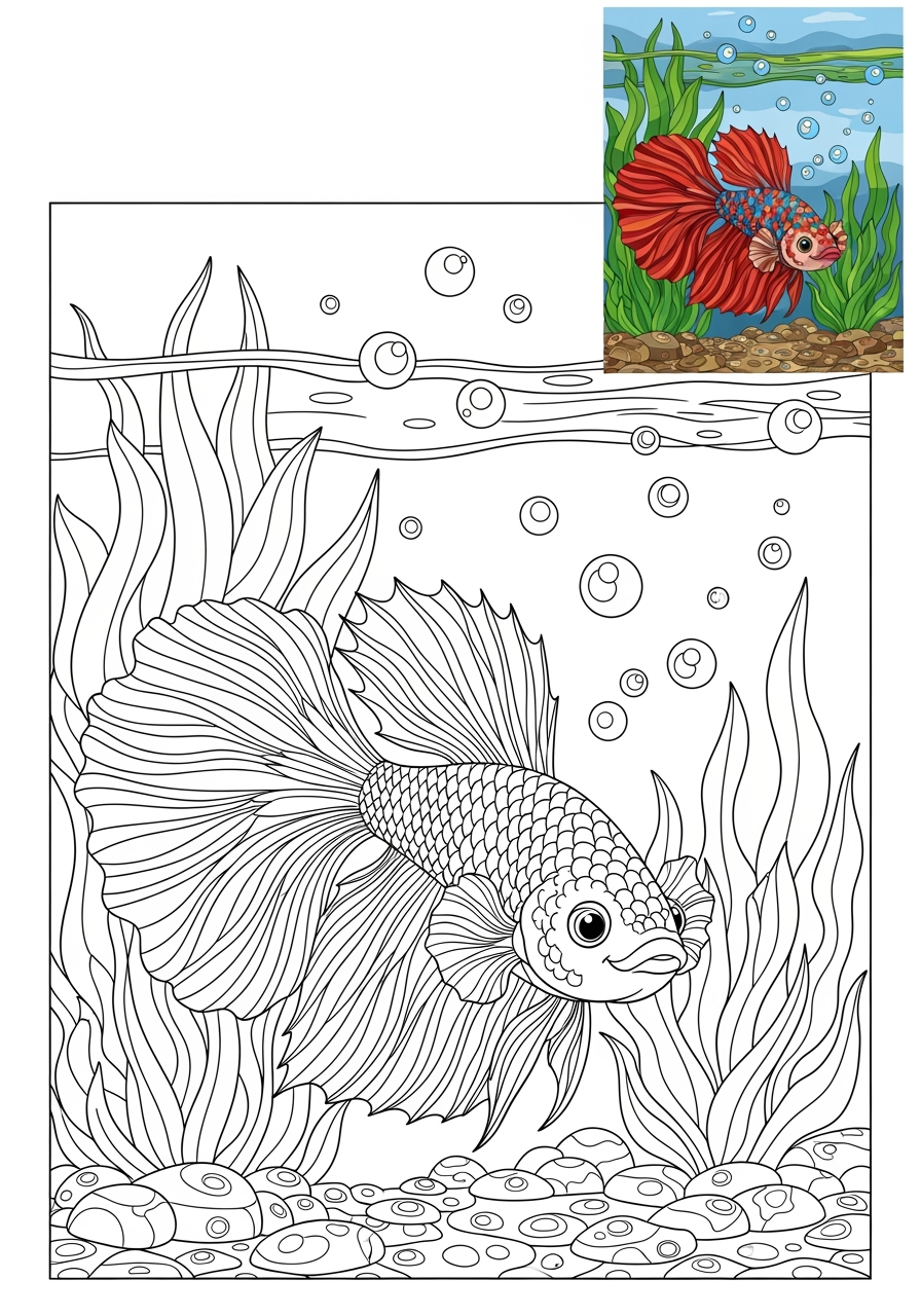 advanced animals Pet Pals betta fish kids coloring page 1