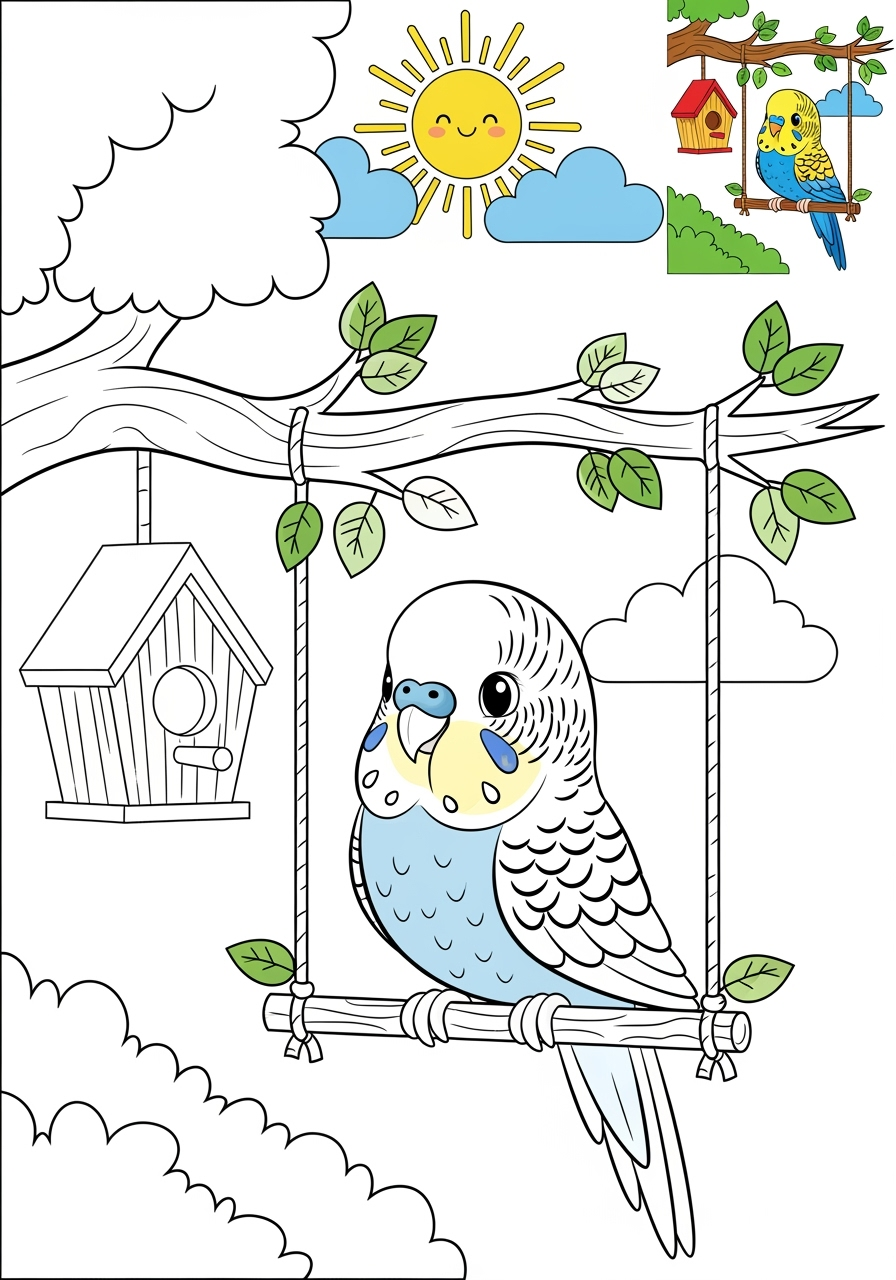 advanced animals Pet Pals budgie kids coloring page 1
