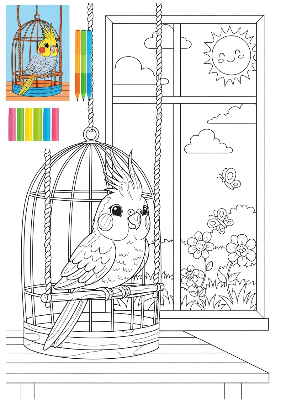 advanced animals Pet Pals cockatiel kids coloring page 0