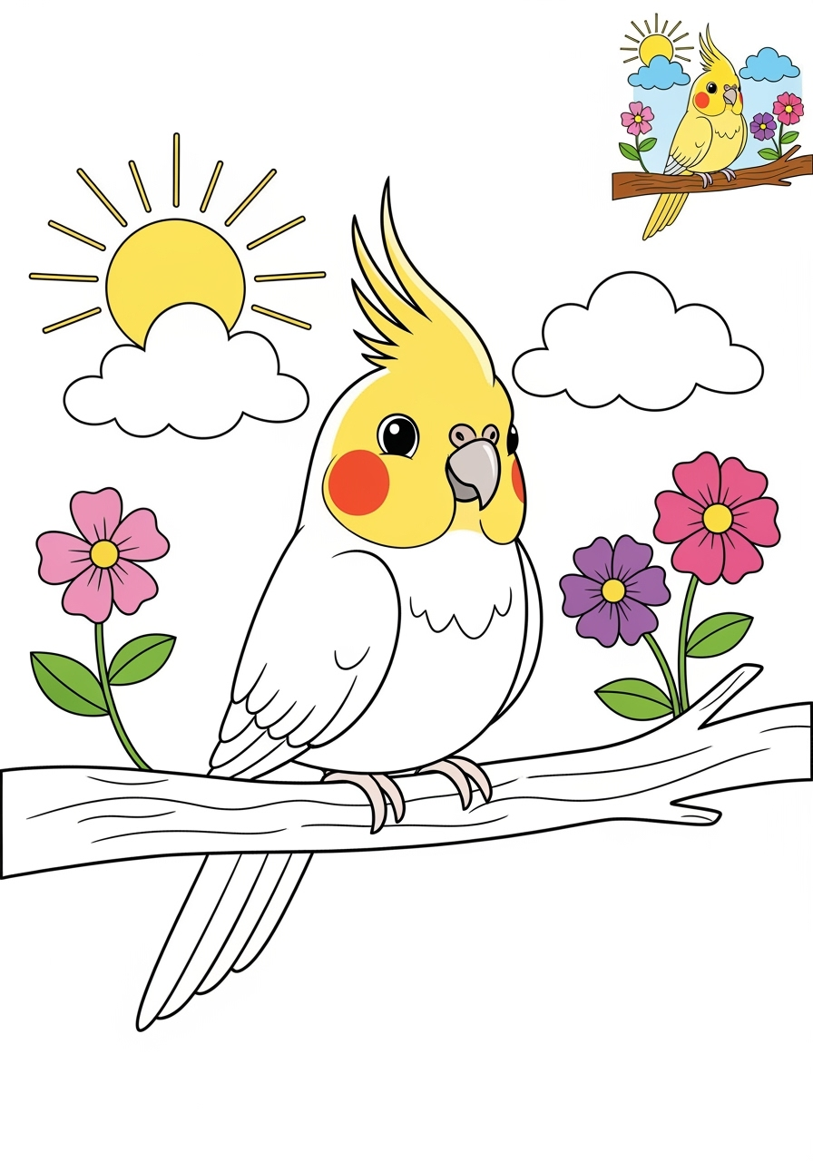 advanced animals Pet Pals cockatiel kids coloring page 1