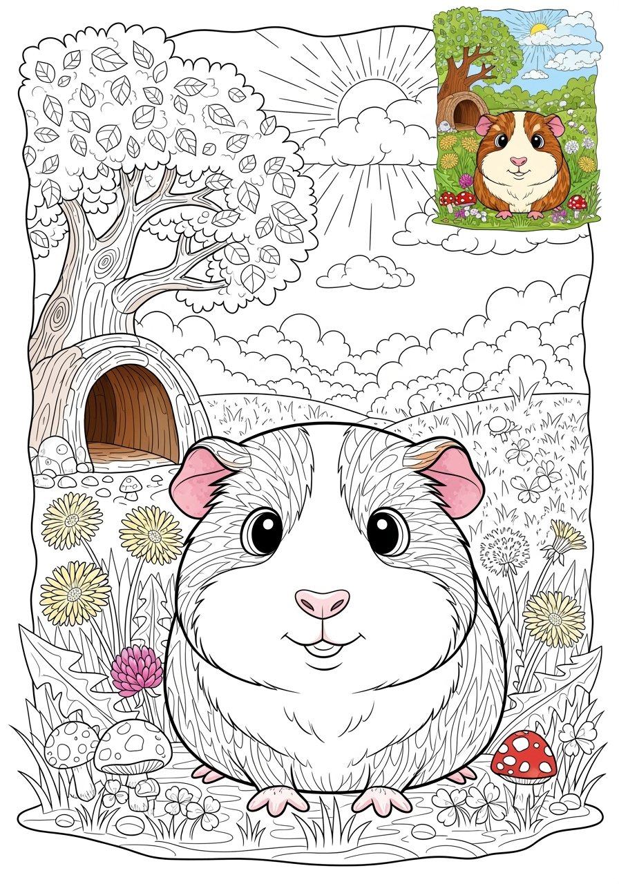 advanced animals Pet Pals guinea pig kids coloring page 1