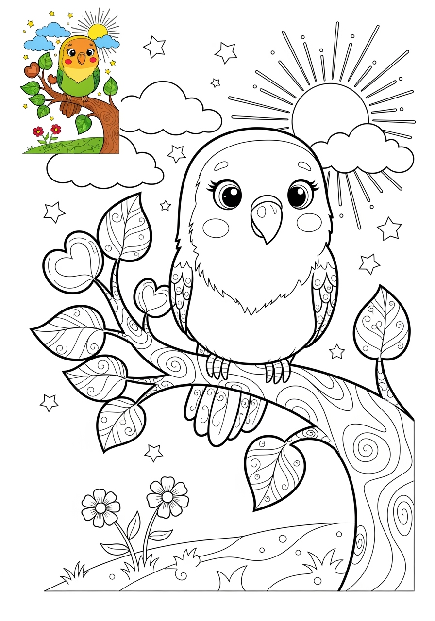 advanced animals Pet Pals lovebird kids coloring page 1