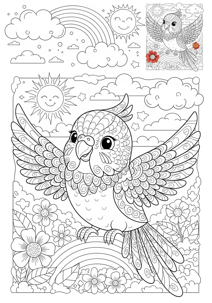 advanced animals Pet Pals parakeet kids coloring page 1