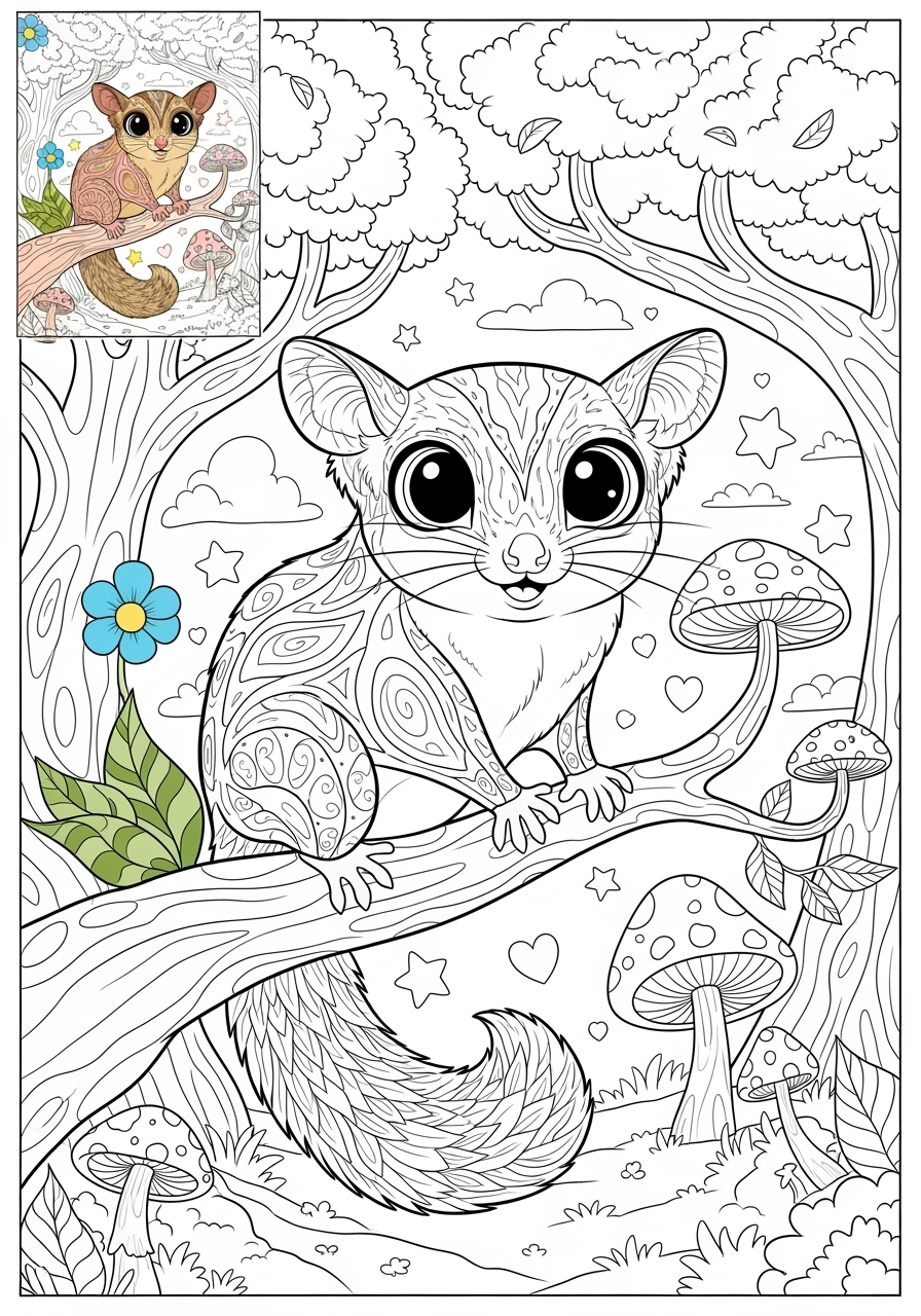 advanced animals Pet Pals sugar glider kids coloring page 0