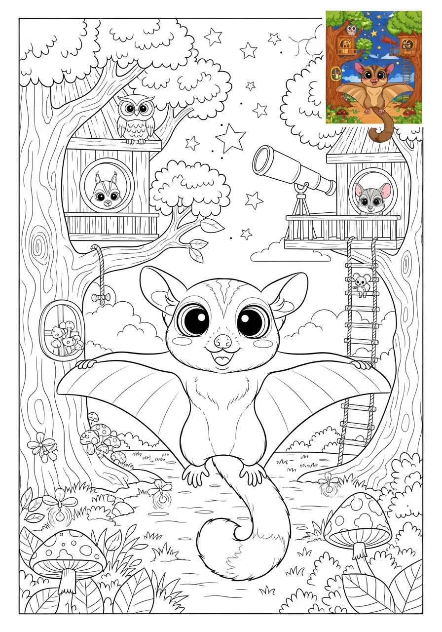 advanced animals Pet Pals sugar glider kids coloring page 1