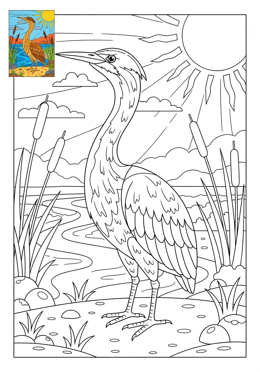 advanced animals River & Wetland bittern kids coloring page 0