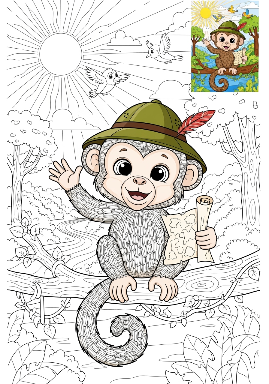advanced animals River & Wetland capuchin kids coloring page 1