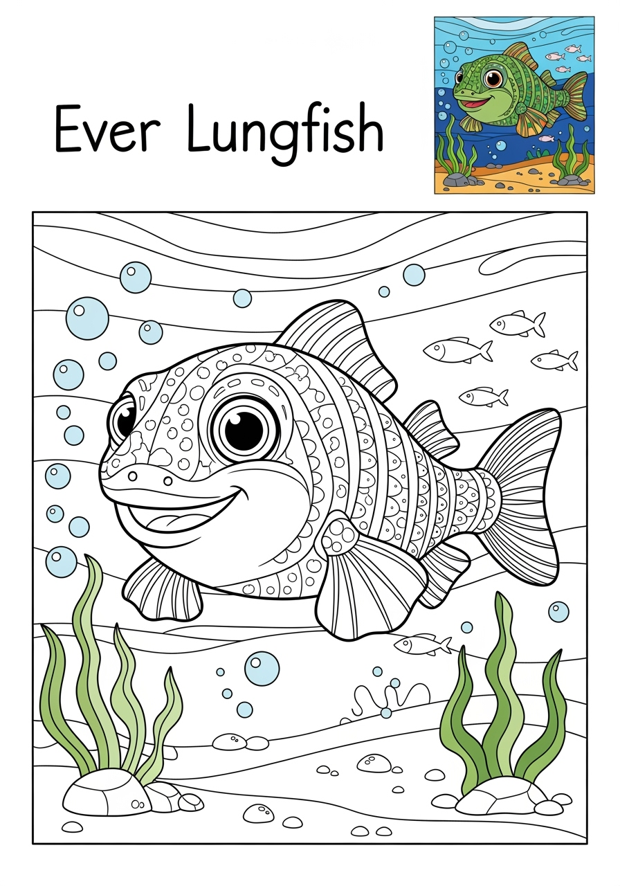 advanced animals River & Wetland lungfish kids coloring page 0