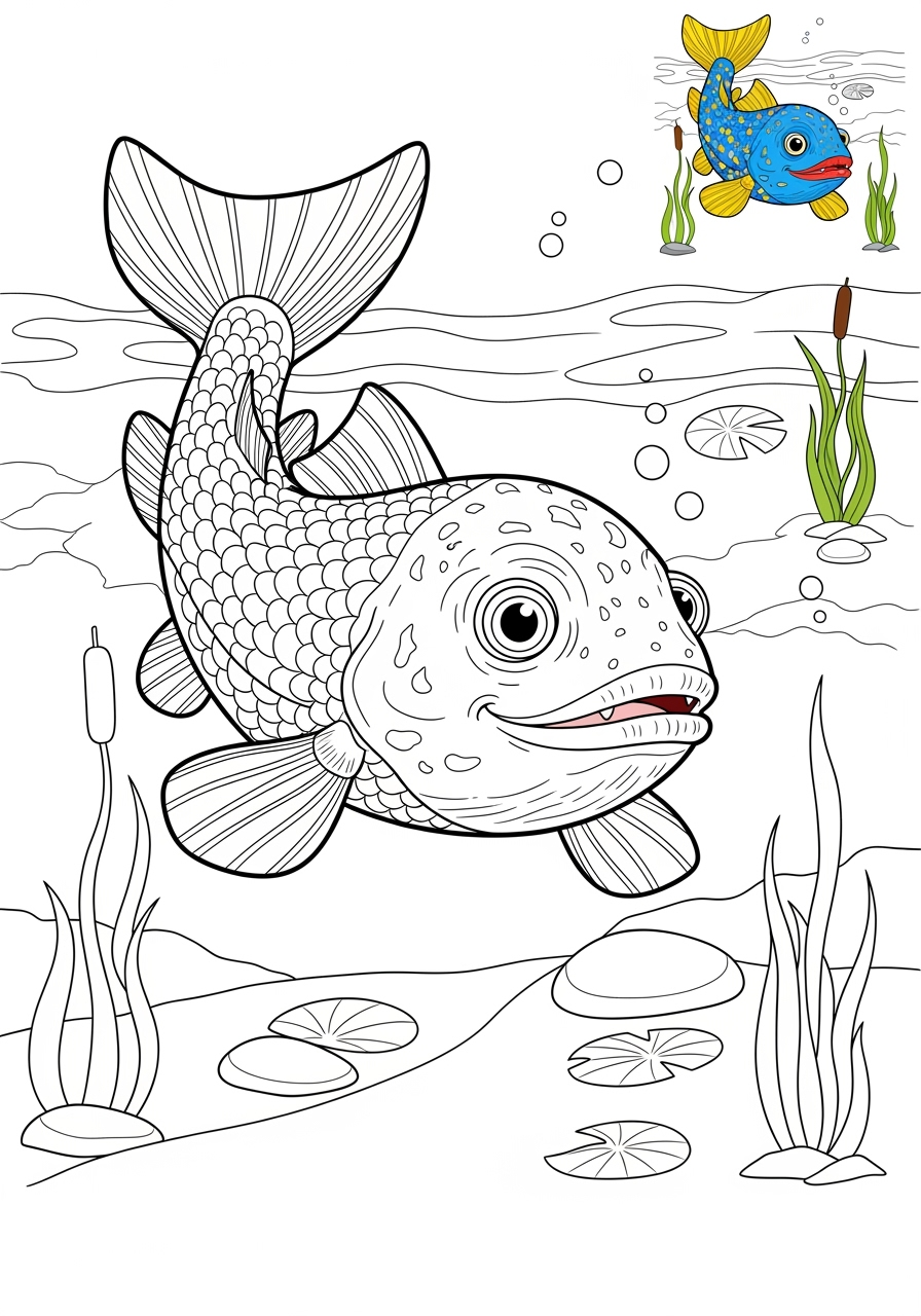 advanced animals River & Wetland lungfish kids coloring page 1