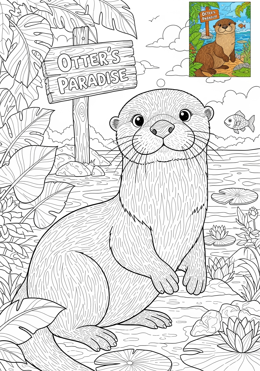 advanced animals River & Wetland otter clawless kids coloring page 1