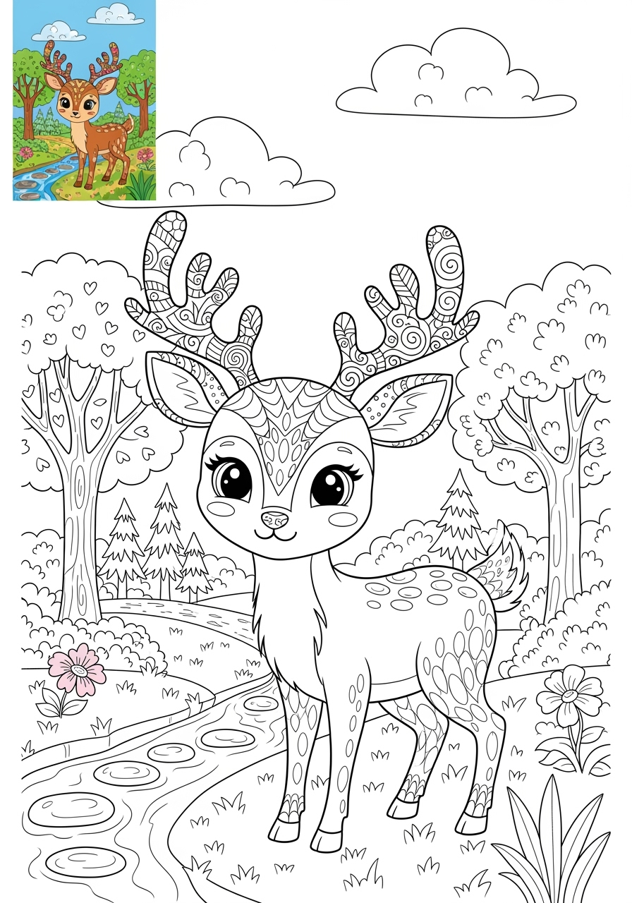 advanced animals Mammals (Forest/Farm) deer kids coloring page 1